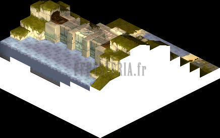 Version PlayStation : l'écluse de Besselat vue de face, digue de pierre et eau en contrebas