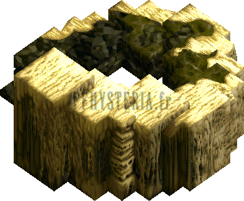 Le dixième niveau vu sous un autre angle : un anneau de falaises dorées, version PlayStation