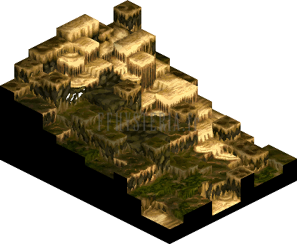 Deuxième niveau : relief en terrasses vu sous un autre angle (vue 3), version PlayStation