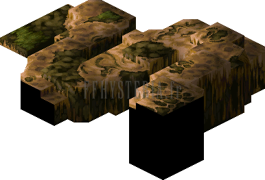 Quatrième niveau : plateaux de roche ocre reliés par des rampes, rendu de la version PlayStation (vue 1)