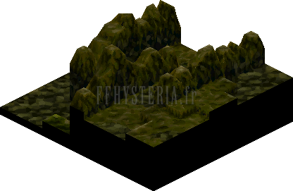 Sixième niveau : collines rocheuses couvertes de mousse, rendu de la version PlayStation (vue 1)