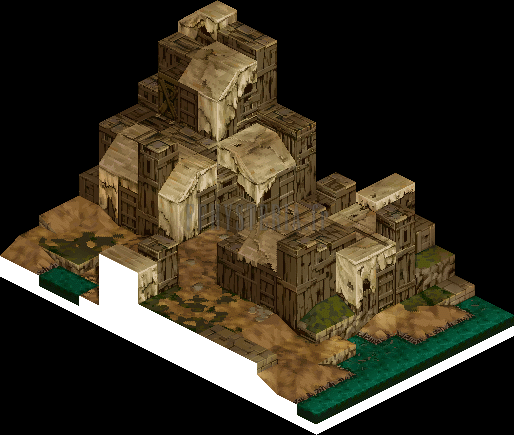 Les bas quartiers vus d'un autre angle : le bâtiment le plus haut domine la carte (rendu des versions PlayStation)