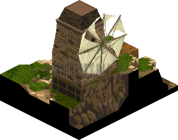 Plan du moulin et de son promontoire rocheux (rendu des versions PlayStation)