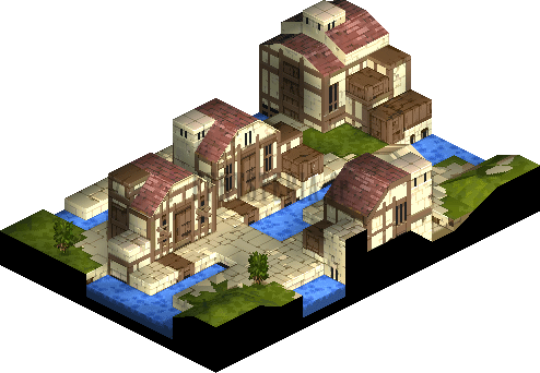 Plan du quartier des canaux de Gariland, première vue (rendu des versions PlayStation)