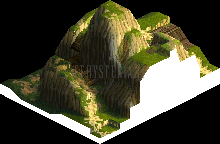 Version PlayStation : le Mont Germinas vu de l'autre côté, le piton rocheux et sa passerelle de bois