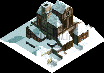 Version PlayStation : Gollund sous un autre angle, toits et cheminées couverts de neige