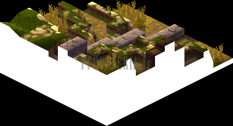 Version PlayStation : les Collines de Grogh vues de côté, chemin de dalles et herbes hautes