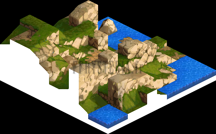 Le Plateau de Lenalia, troisième vue : la crête rocheuse au-dessus de l'eau (rendu des versions PlayStation)