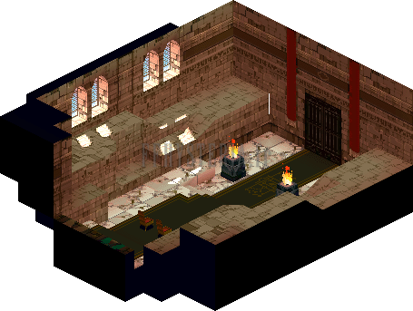 Version PlayStation : le donjon de Limberry sous un autre angle, murs rouges et dalles claires