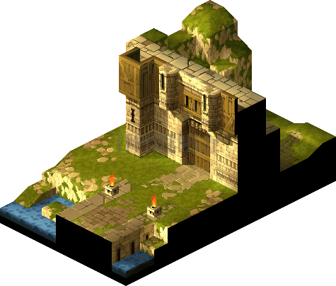 Plan des portes du Château de Lionel : la grille, le chemin de ronde et les braseros (rendu des versions PlayStation)