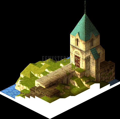 Plan du champ de bataille d'Orbonne : le clocher et la cour en contrebas (rendu des versions PlayStation)