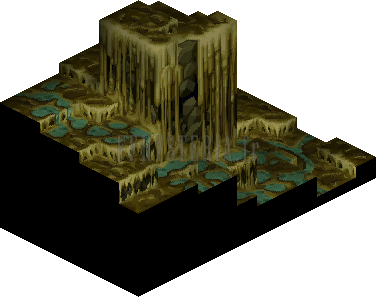 Cinquième niveau, vue 3 : le pic central et le ruisseau qui l'entoure, version PlayStation