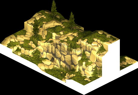 Plan du Talus de Varius : colline rocheuse et ses deux versants (rendu des versions PlayStation)