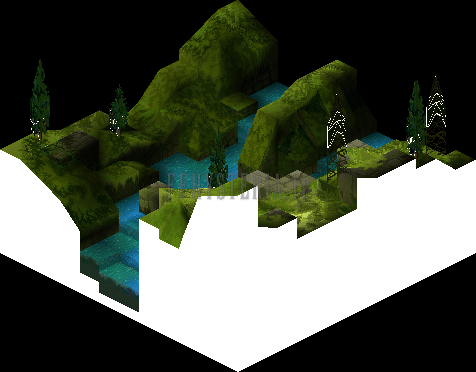 Le Vallon de Varius, troisième vue : la rivière encaissée et ses rives boisées (rendu des versions PlayStation)
