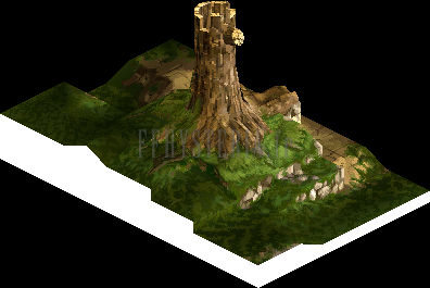 Version PlayStation : la même clairière sous un autre angle, racines et talus moussus