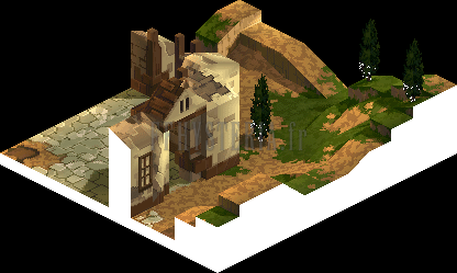 Le fortin en ruine du Désert de Zeklaus, deuxième vue : la cour dallée et ses murs (rendu des versions PlayStation)