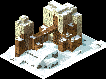 Plan de la Forteresse de Ziekden : deux tours reliées par le pont-levis (rendu des versions PlayStation)