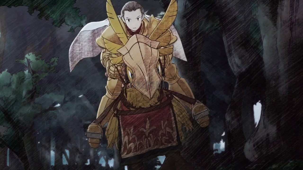 Delita en armure de chevalier, à cheval sur son chocobo (cinématique de la version optimale)