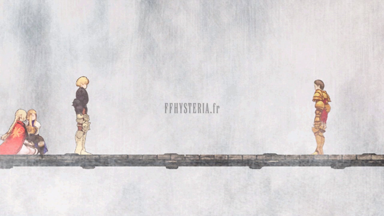 Delita et Ramza se retrouvent sur le pont dans la brume (cinématique de la version optimale)